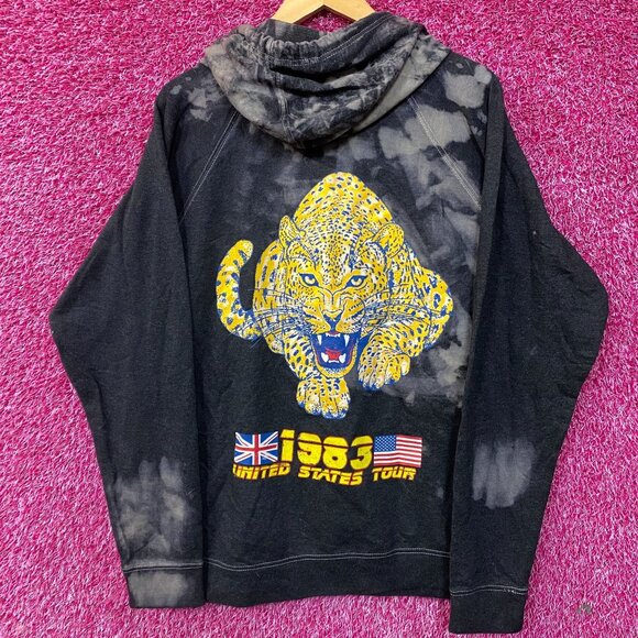 Def Leppard 1983 US Tour Metal Band Bleach Dye Hoodie Large - Picture 1 of 4
